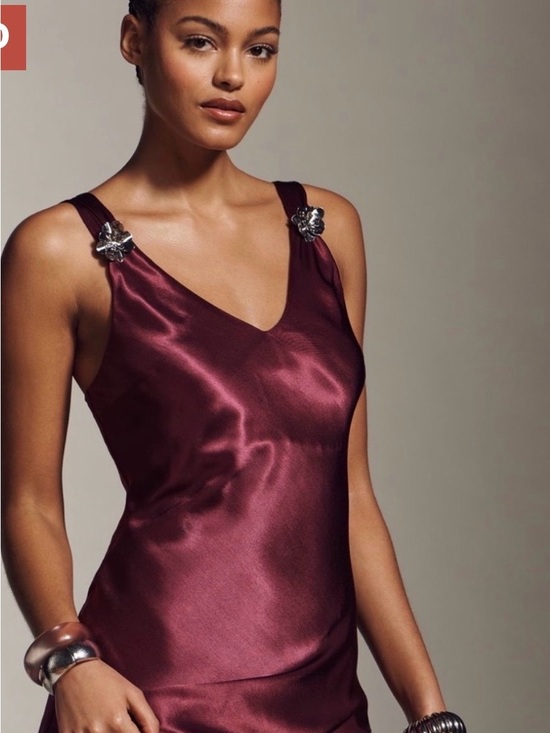 Anthropologie Dresses & Skirts - Anthropologie Satin Burgundy Slip Dress with Decorative Shoulder Accents